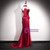 Burgundy Mermaid Satin Pleats Prom Dress