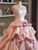 Pink Satin Strapless Pearls Prom Dress