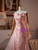 Pink Print Strapless Pleats Prom Dress
