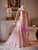 Pink Print Strapless Pleats Prom Dress