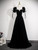 Black Velvet Puff Sleeve Beading Prom Dress