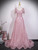 Pink Sequins Short Sleeve Beading Prom Dress