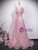 Pink Sequins Short Sleeve Beading Prom Dress