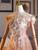Champagne Tulle Sequins Flower Prom Dress