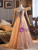 Champagne Tulle Sequins Flower Prom Dress