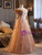 Champagne Tulle Sequins Flower Prom Dress