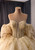 Light Yellow Sequins Puff Sleeve Prom Dress