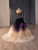 Gradient Black Tulle Long Sleeve Flower Prom Dress