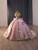 Pink Long Sleeve Satin Appliques Prom Dress