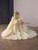 Champagne Tulle Sequins Appliques Prom Dress