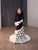 Black Mermaid White Flower Long Sleeve Prom Dress