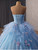 Blue Tulle Strapless Flower Prom Dress