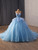 Blue Tulle Strapless Flower Prom Dress
