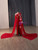 Red Mermaid Flower Split Prom Dress