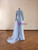 Light Blue Long Sleeve High Neck Beading Prom Dress