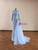 Light Blue Long Sleeve High Neck Beading Prom Dress