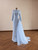 Light Blue Long Sleeve High Neck Beading Prom Dress
