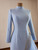 Light Blue Long Sleeve High Neck Beading Prom Dress