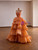 Orange Tulle Strapless Tiers Beading Prom Dress