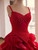 Red Organza Straps Beading Prom Dress