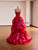 Red Organza Straps Beading Prom Dress