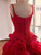 Red Organza Straps Beading Prom Dress