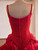 Red Organza Straps Beading Prom Dress