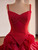 Red Organza Straps Beading Prom Dress