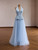 Light Blue Tulle Pleats Beading Prom Dress