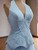 Light Blue Tulle Pleats Beading Prom Dress