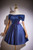 Navy Blue Satin Beading Homecoming Dress