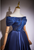 Navy Blue Satin Beading Homecoming Dress