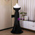 Black Mermaid Satin Off the Shoulder Pleats Prom Dress