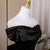 Black Mermaid Satin Off the Shoulder Pleats Prom Dress