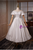 White Satin Puff Sleeve Beading Wedding Dress