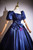 Navy Blue Puff Sleeve Pleats Quinceanera Dress