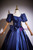 Navy Blue Puff Sleeve Pleats Quinceanera Dress