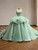 Green Tulle Strapless Appliques Beading Prom Dress