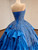 Blue Satin Straples Beading Prom Dress