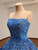 Blue Satin Straples Beading Prom Dress