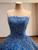 Blue Satin Straples Beading Prom Dress
