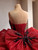 Burgundy Tulle Strapless Appliques Beading Prom Dress