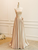 Champagne Satin Strapless Pleats Beading Prom Dress