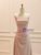 Pink Satin Straps Pleats Prom Dress