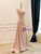 Pink Satin Straps Pleats Prom Dress