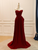 Dark red A line prom dress with pleated strapless bodice