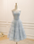Light Blue Tulle Strapless Beading Prom Dress