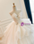 Beige White Tulle Strapless Bow Wedding Dress