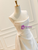 Beige White Satin Strapless Pleats Wedding Dress