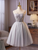 Gray Tulle Spaghetti Straps Appliques Homecoming Dress